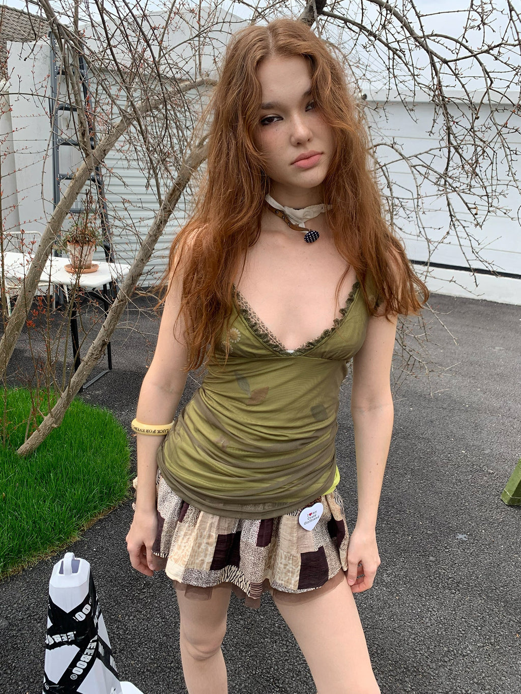 [A001226]Fibonacci Daisy bud green mesh vest