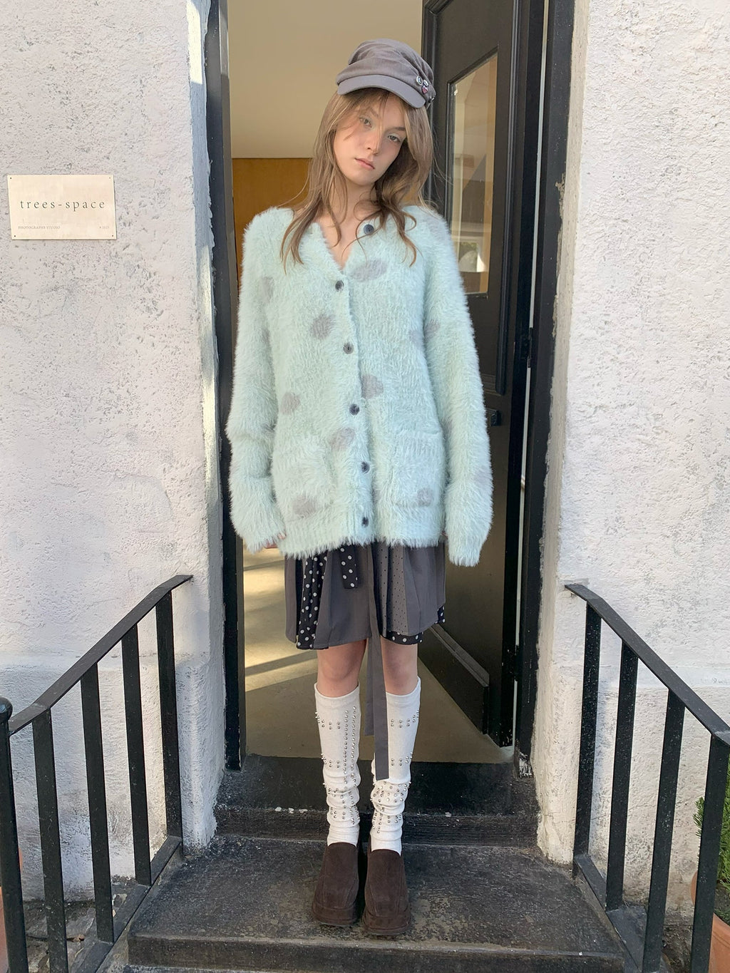 [A001200]Early Spring Mint Green Polka Dot Sweater