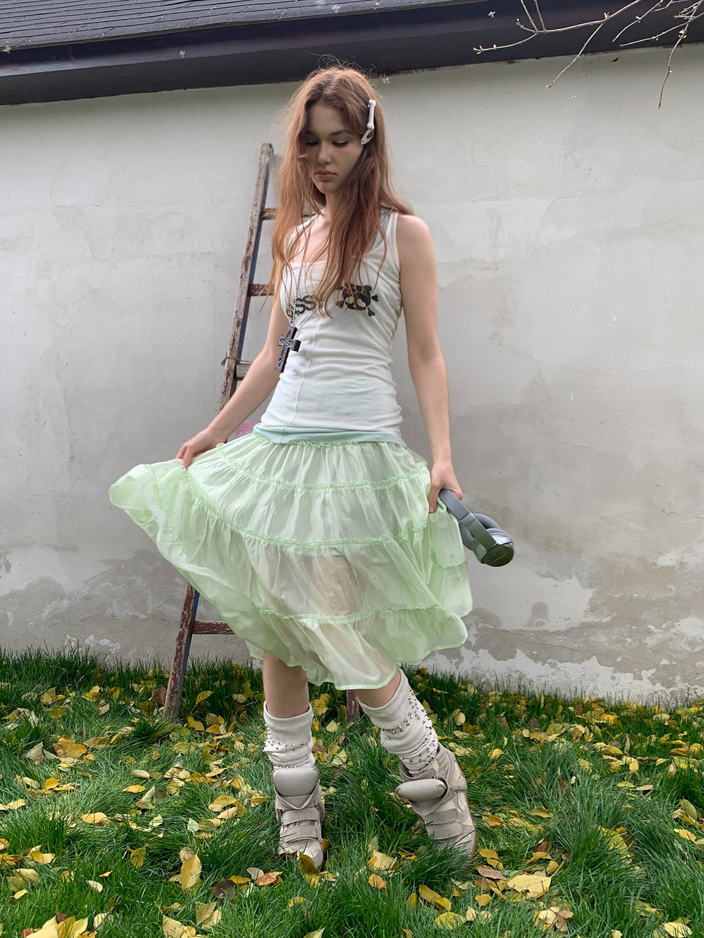 [A001235]Jelly mint green fresh long skirt