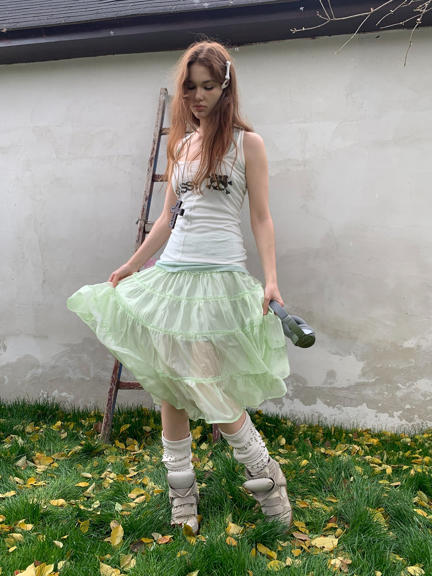 [A001235]Jelly mint green fresh long skirt