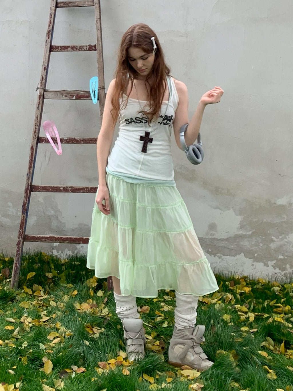 [A001235]Jelly mint green fresh long skirt