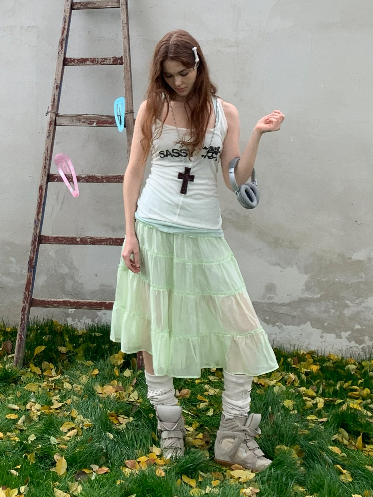 [A001235]Jelly mint green fresh long skirt