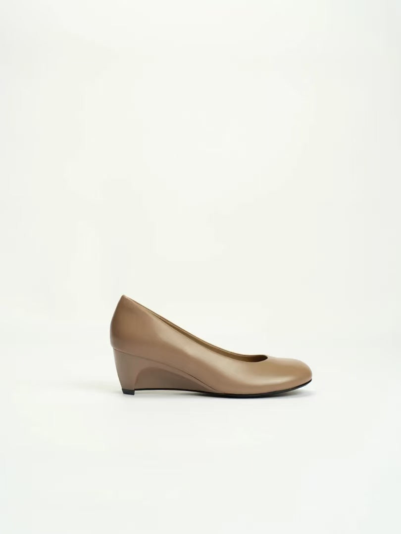 Taupe Calfskin Wedge Heel Shoes