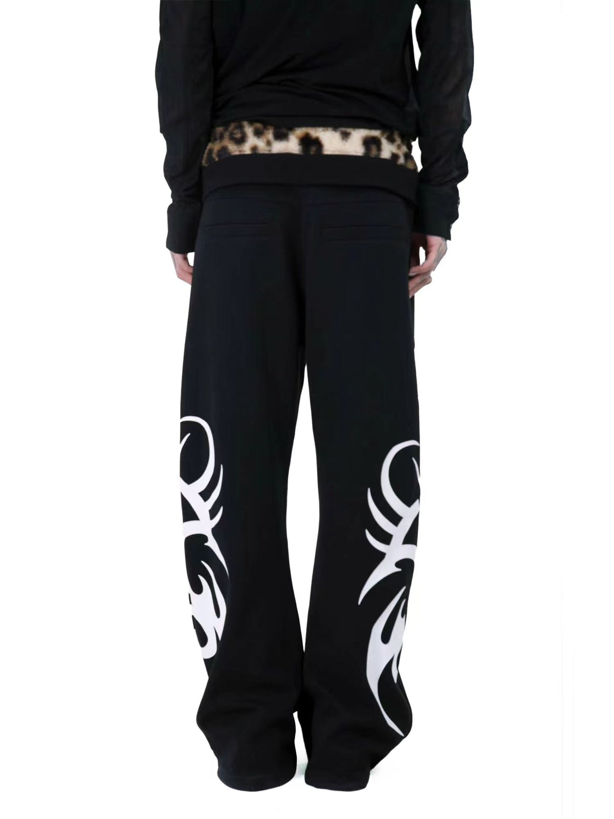 Leopard Waistband Straight-Leg Pants