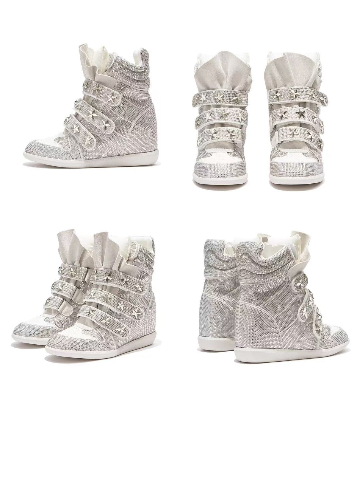 Glitter Star Studded Wedge Sneakers