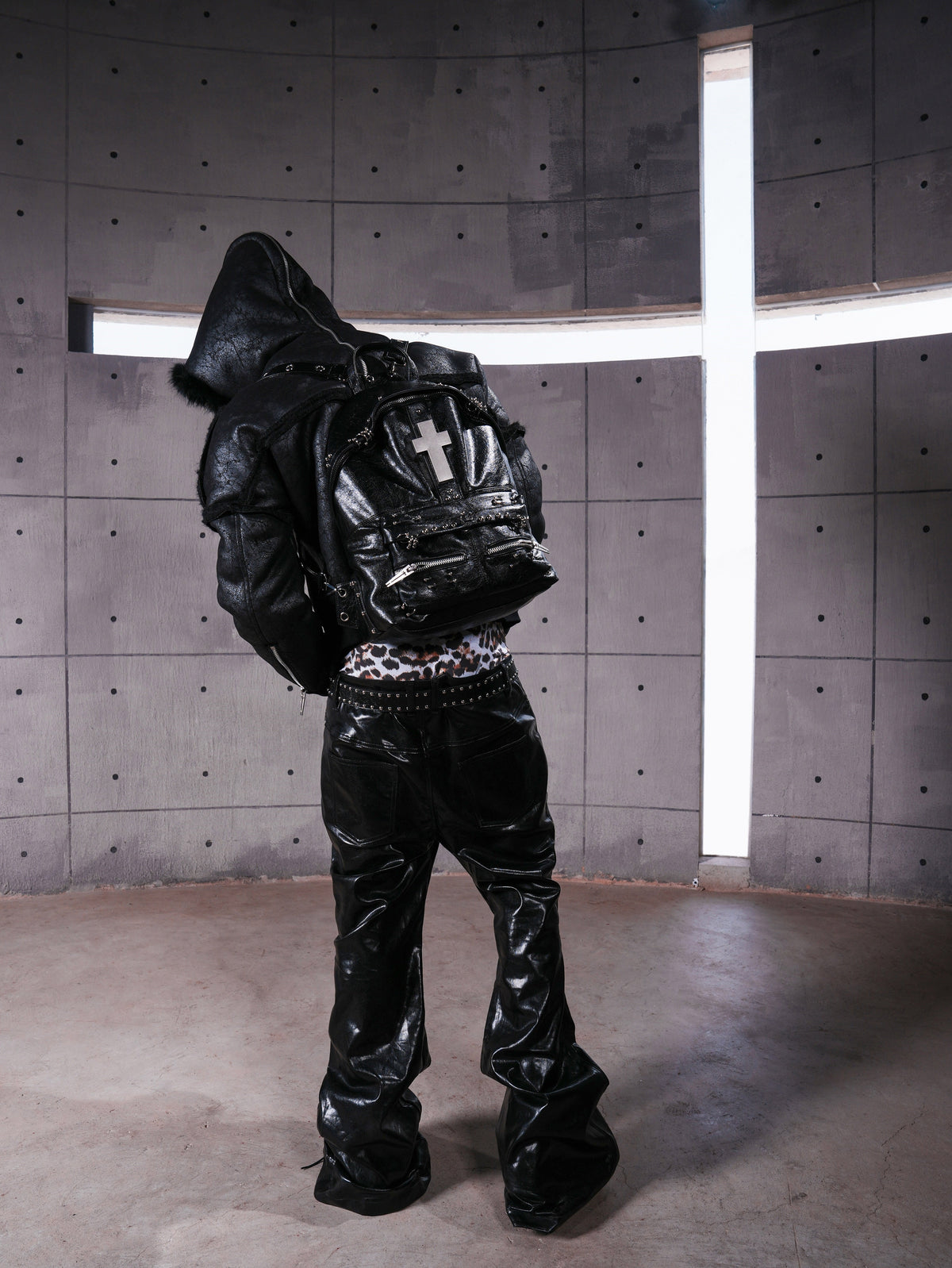 Gothic Cross Cracked Leather Backpack