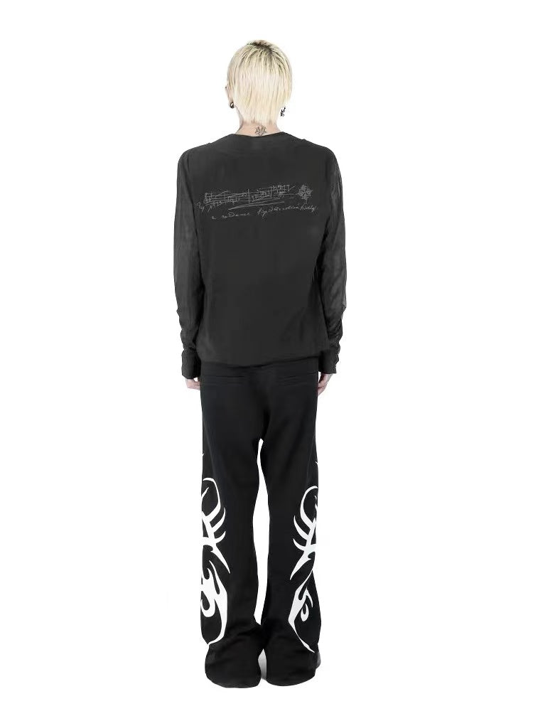 Ribbed Mesh Layering Long Sleeve Top