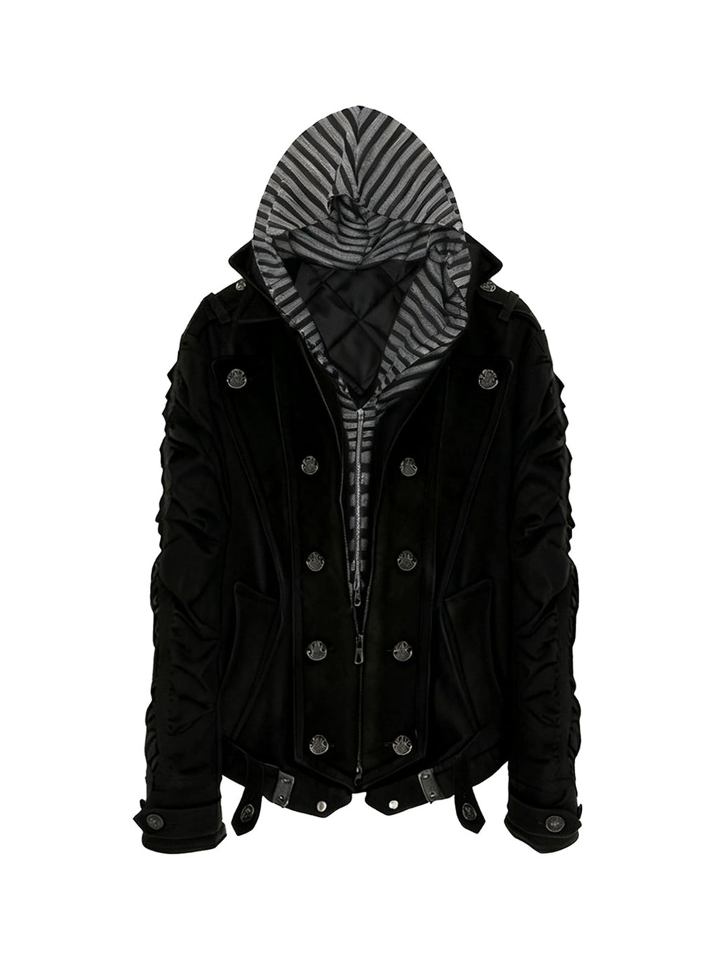 PAIKI "Silent Shadow" Detachable Fur Collar Canvas Double-Breasted Jacket