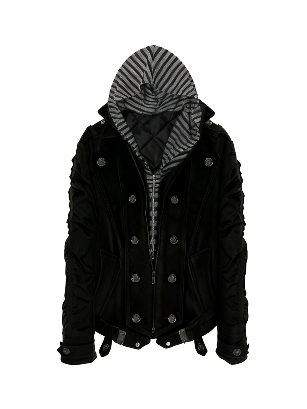 PAIKI "Silent Shadow" Detachable Fur Collar Canvas Double-Breasted Jacket