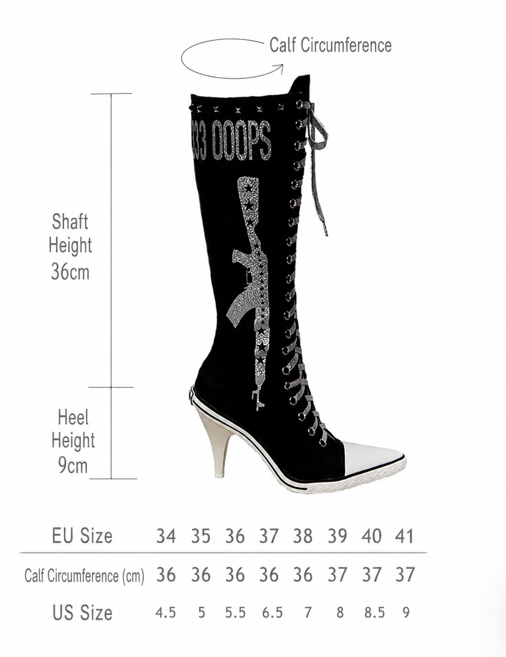 Ooops333 Studded Glitter Canvas Lace-Up Knee-High Boots
