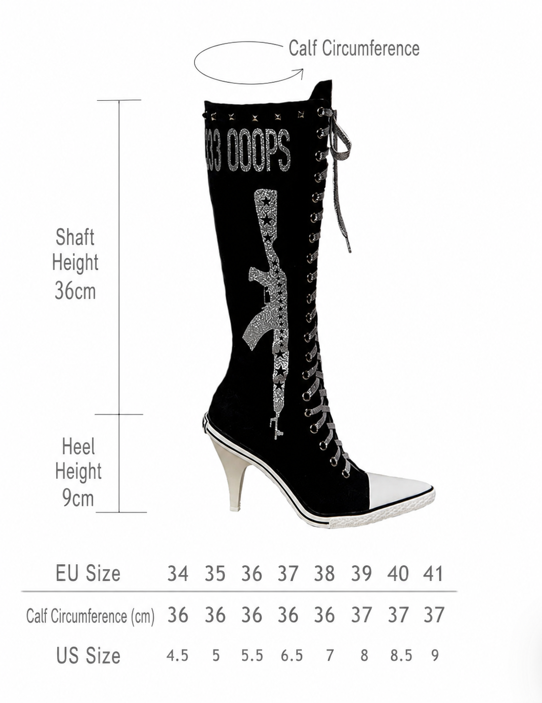 Ooops333 Studded Glitter Canvas Lace-Up Knee-High Boots