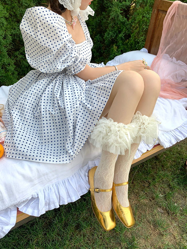 Lace & Mesh Mid-Calf Socks with Romantic Ruffles