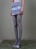 Blue Floral Lace Tights - Elegant Vintage Sheer Patterned Stockings