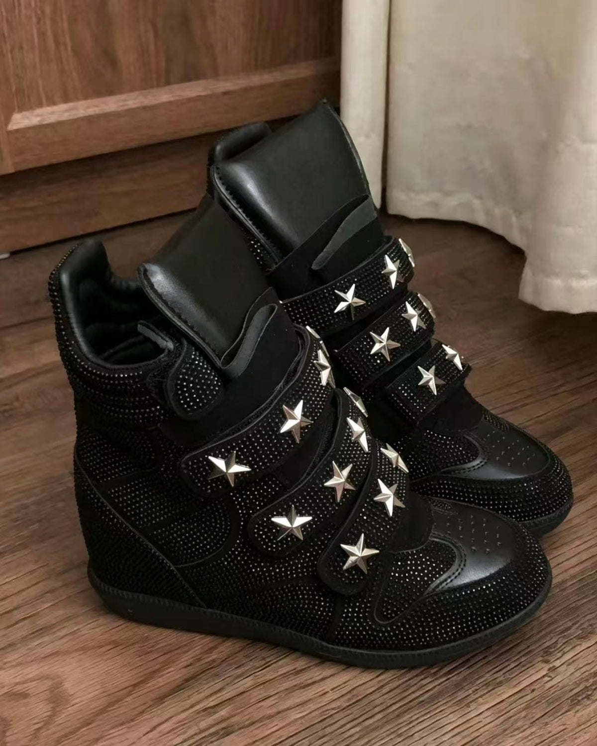 Platform High-Top Rhinestone Star Studs Wedges
