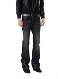 Washed chain pocket flare denim pants in black