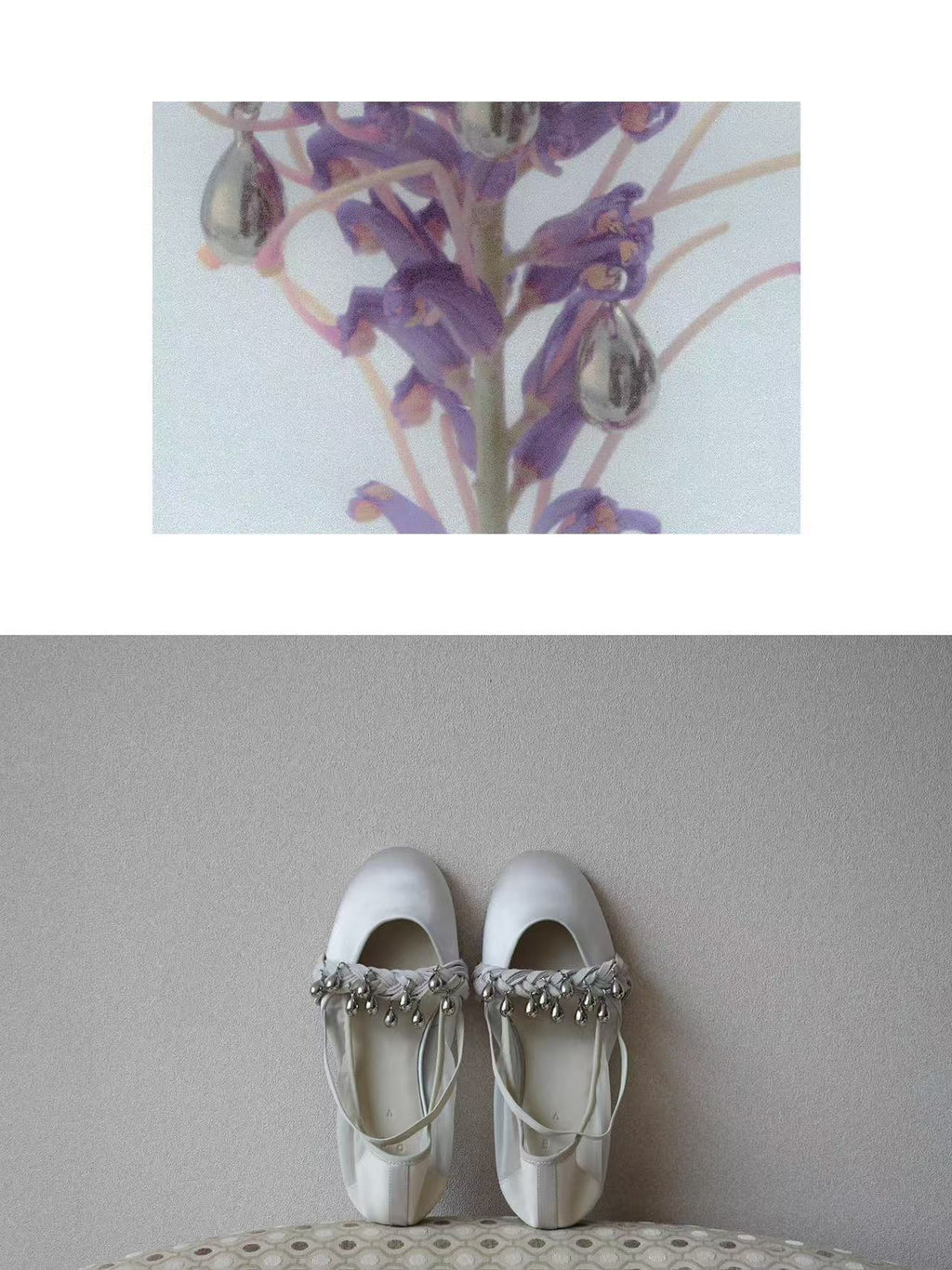Silver-White Silk Ballet Flats