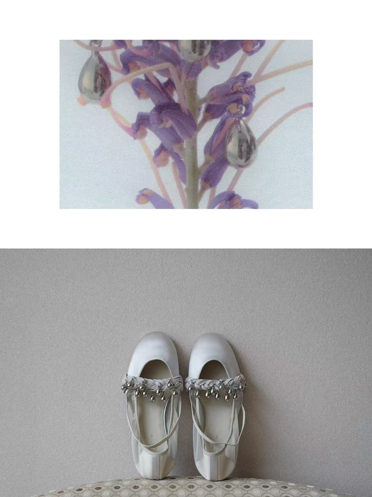 Silver-White Silk Ballet Flats