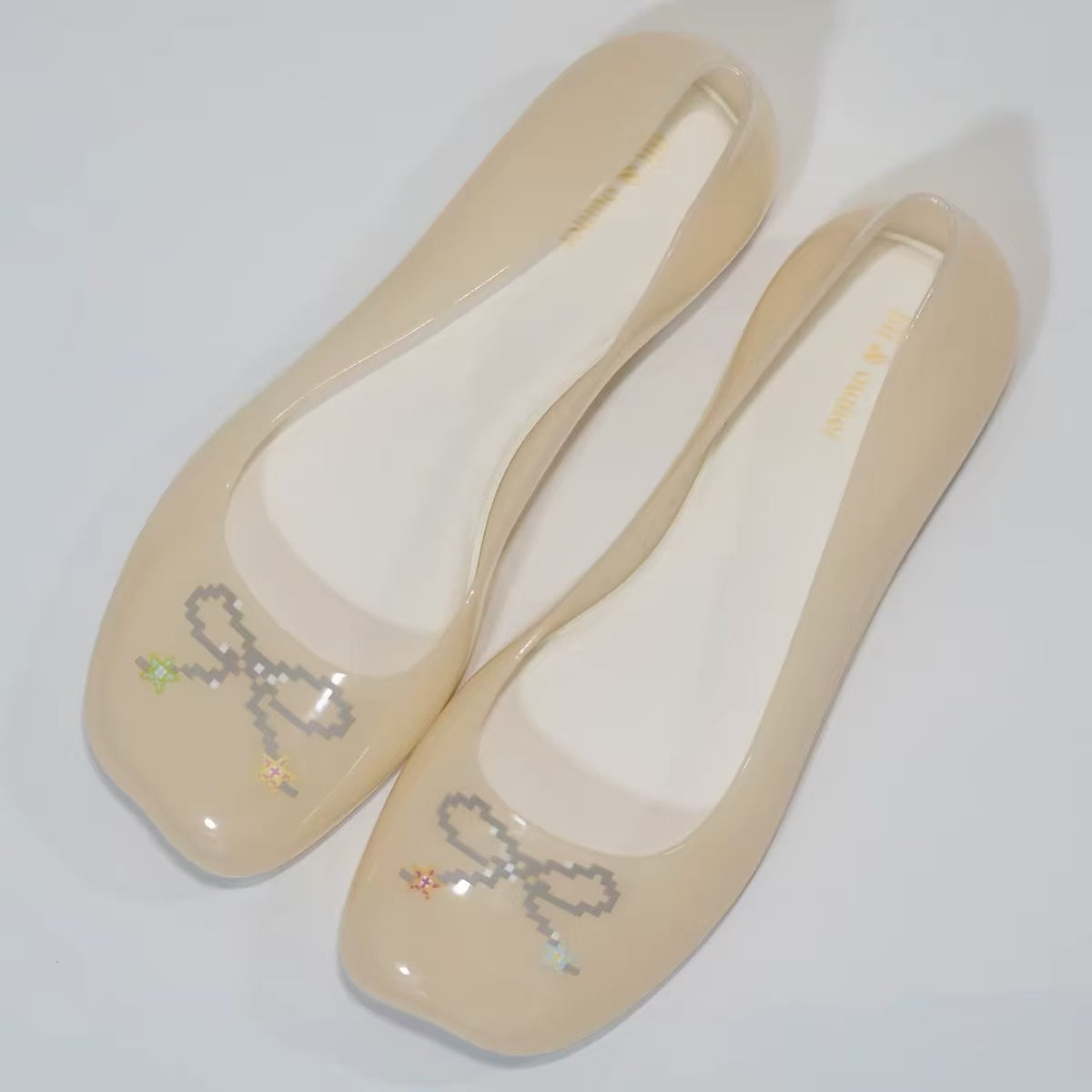 Pixel Bow Jelly Ballet Flats – Transparent Square-Toe Jelly Shoes