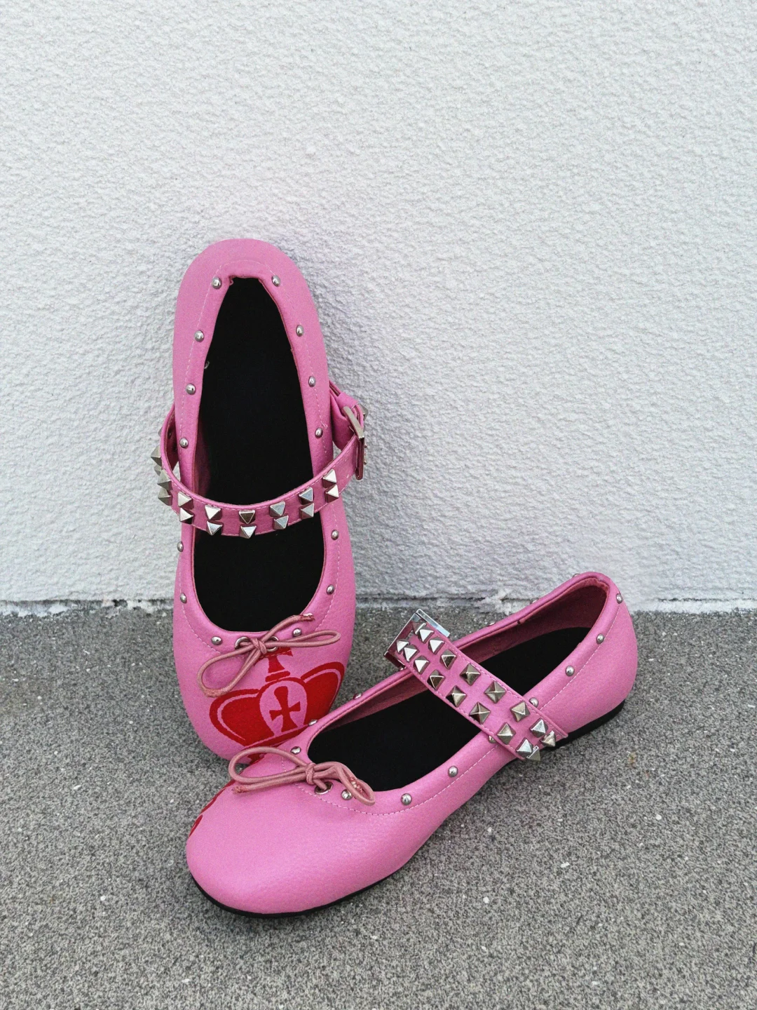 24ANS STUDDED GRAFFITI MARY JANE BALLET FLATS