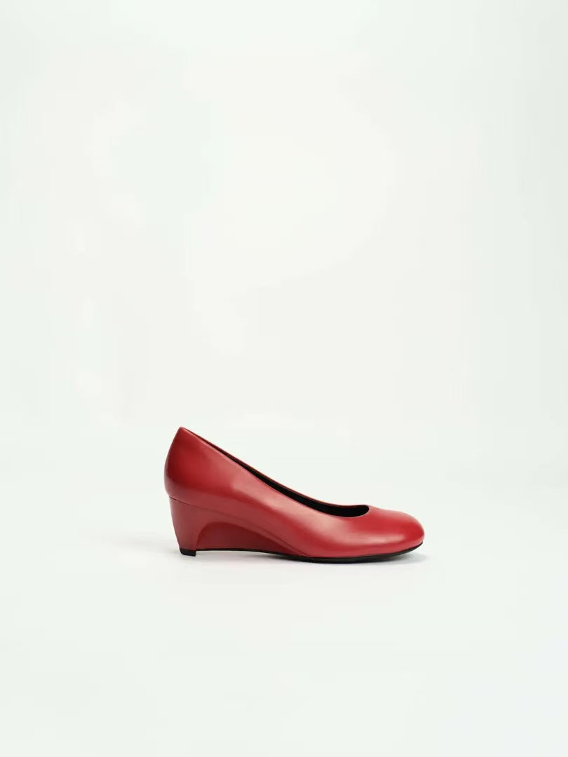 Taupe Calfskin Wedge Heel Shoes