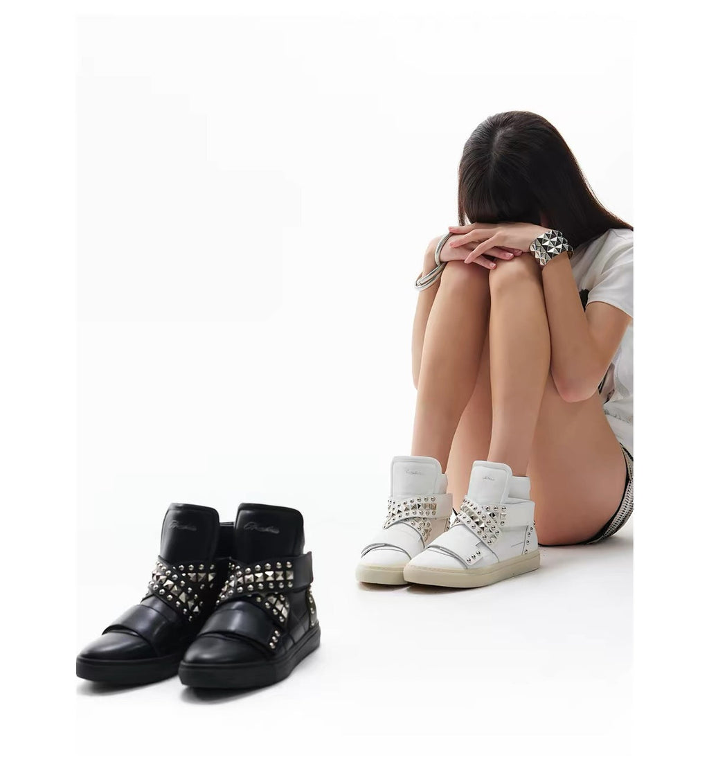 High-Top Studded Sneakers – Punk Metal-Stud Streetwear Shoes