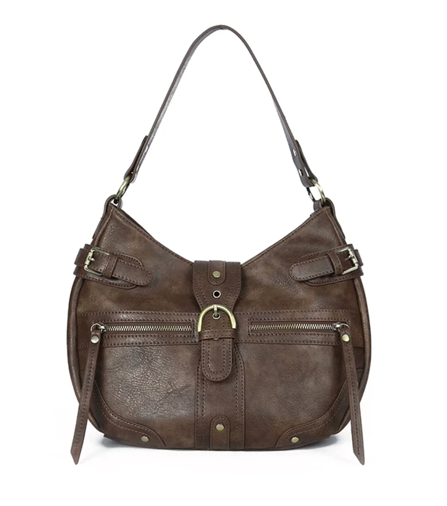 Vintage Textured Half-Moon Leather Bag