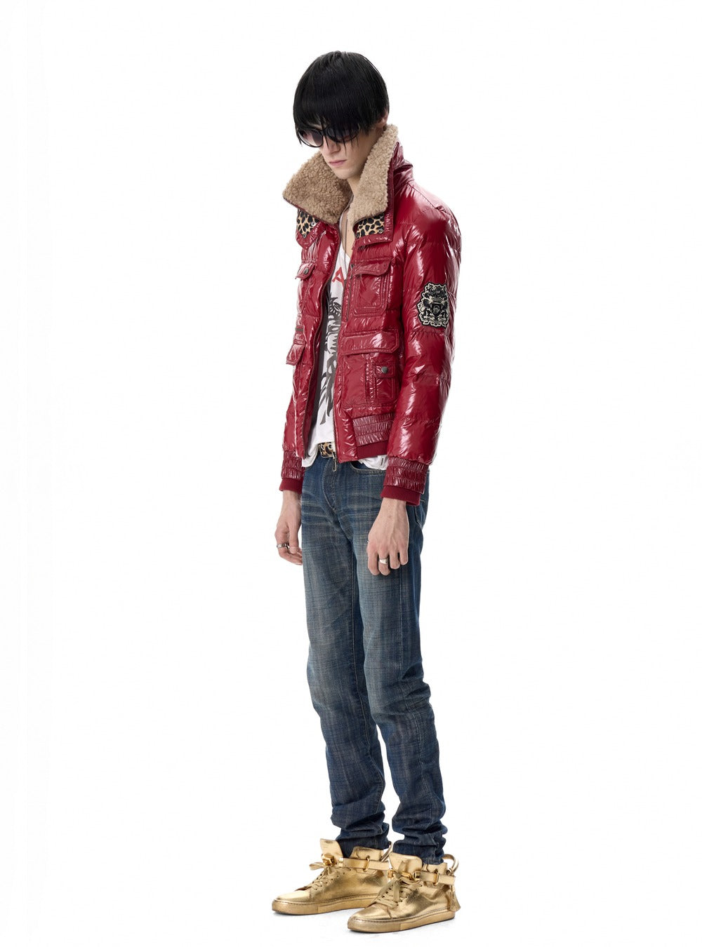 Leopard collar padded jacket detail