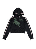 CHAI Floral Sequin Embroidery Cropped Zip-Up Hoodie