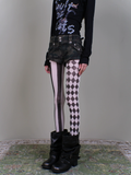 Harlequin Diamond & Vertical Stripe Mismatched Tights - Black & White Gothic AB Style