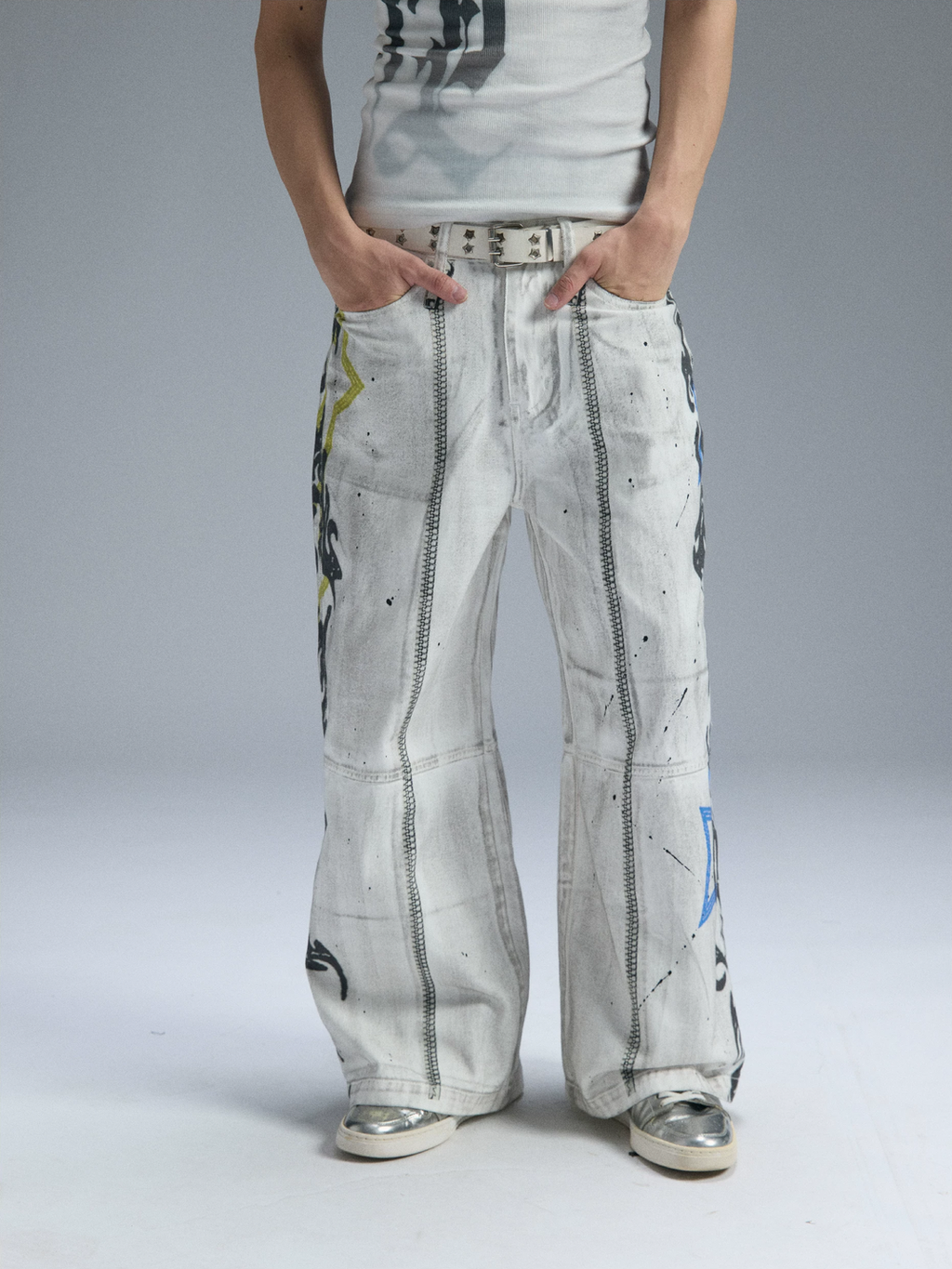 PAIKI Graffiti Dirty Dye Letter Pants
