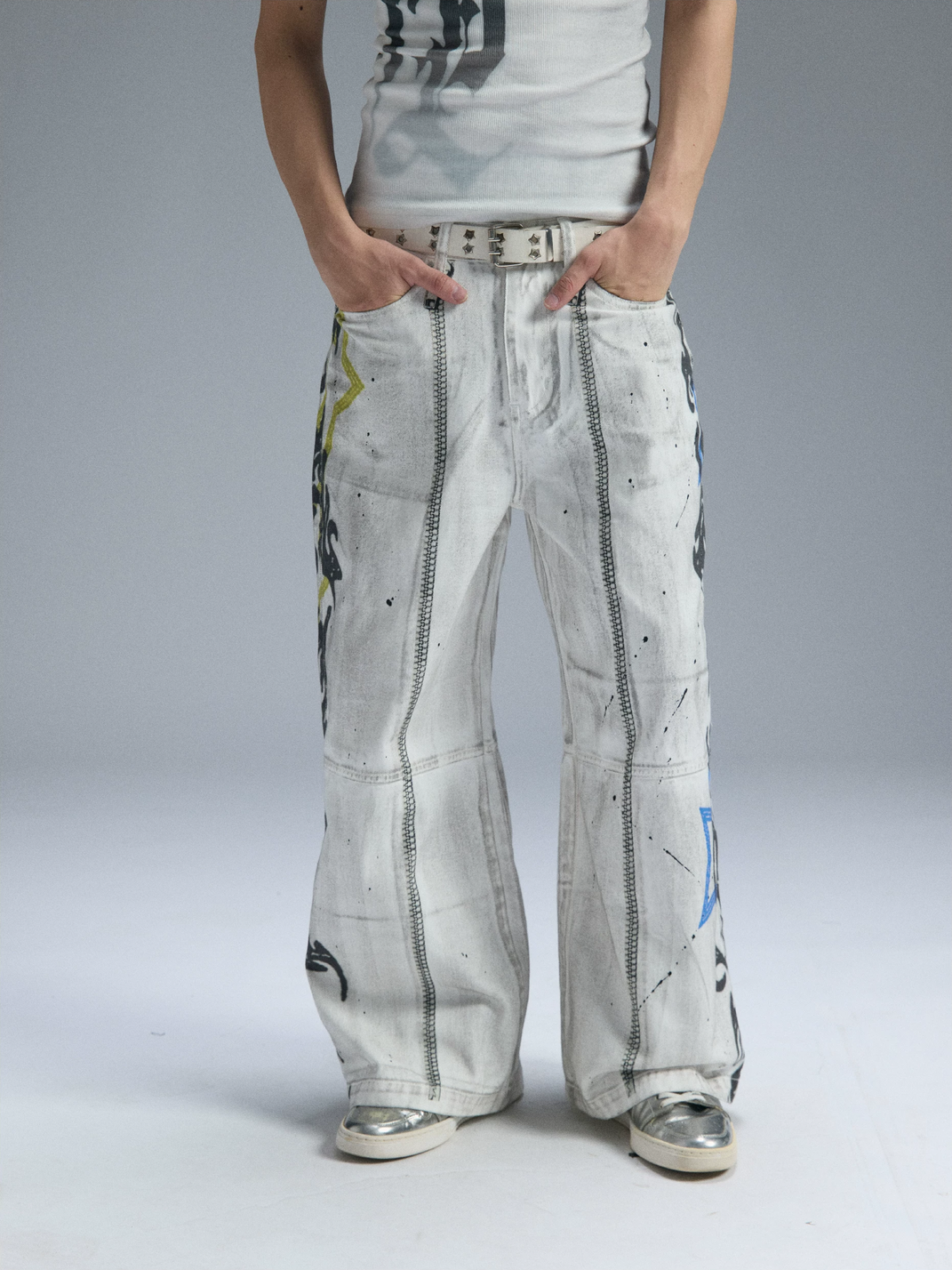 PAIKI Graffiti Dirty Dye Letter Pants