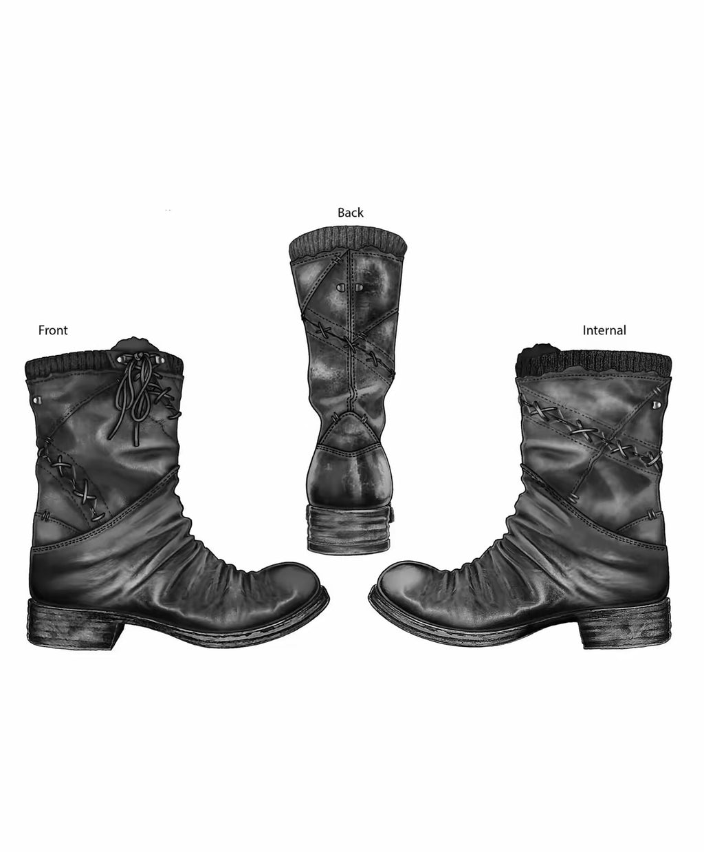 Distressed Black Leather Lace-Up Combat Boots – Vintage Worn Finish