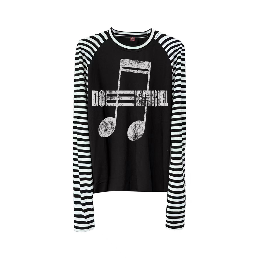 Music Note Striped Raglan Sleeve Top
