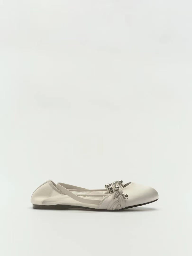 Silver-White Silk Ballet Flats