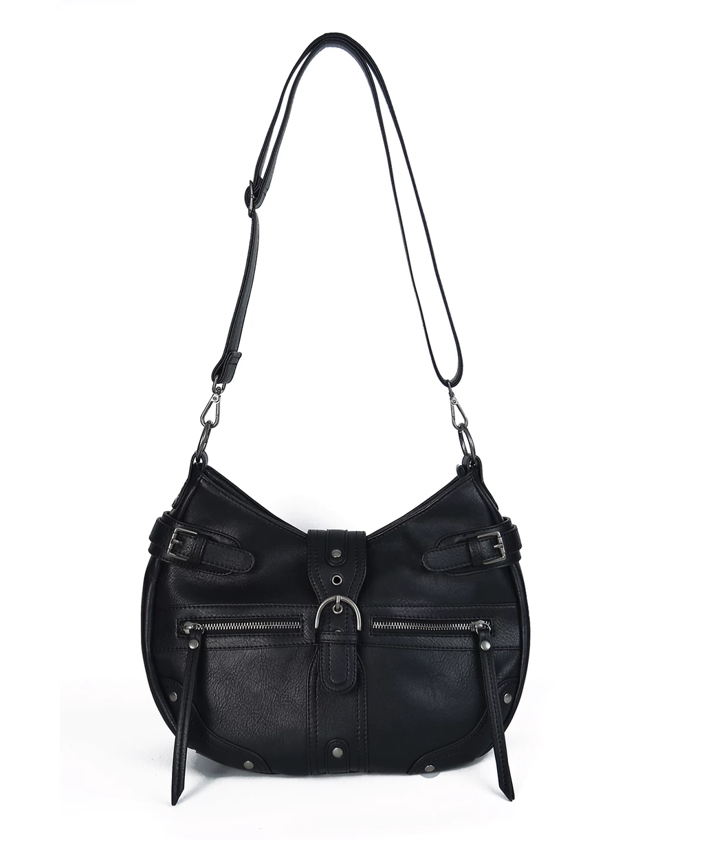 Vintage Textured Half-Moon Leather Bag