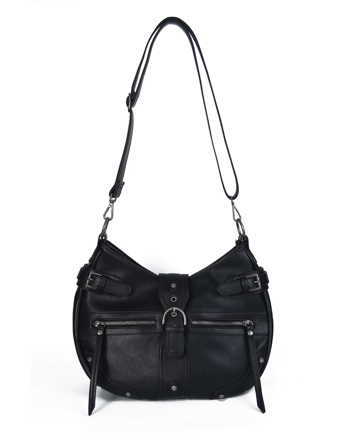 Vintage Textured Half-Moon Leather Bag