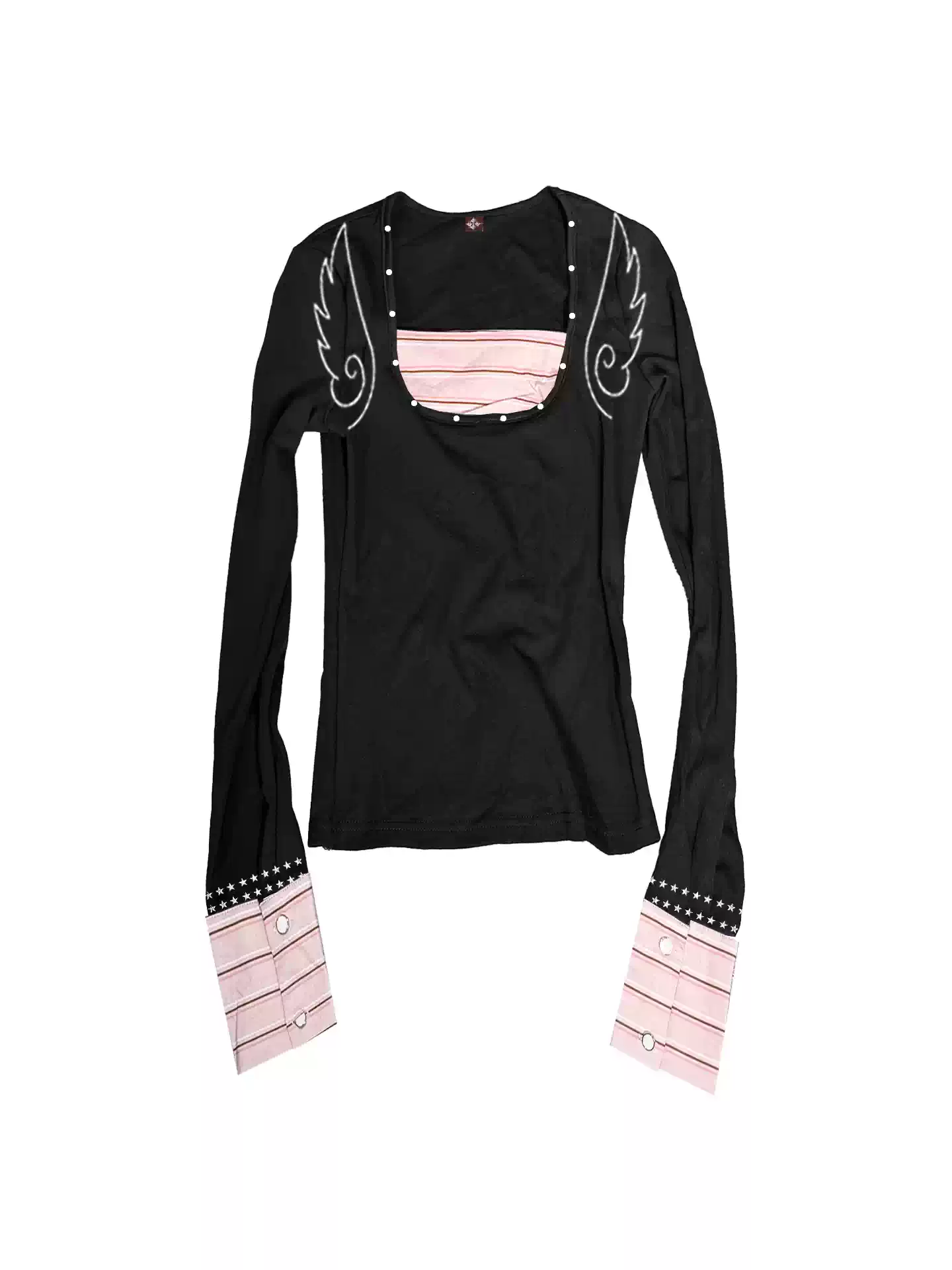 DETW Angel Slogan Y2K Striped Contrast Long Sleeve Tee