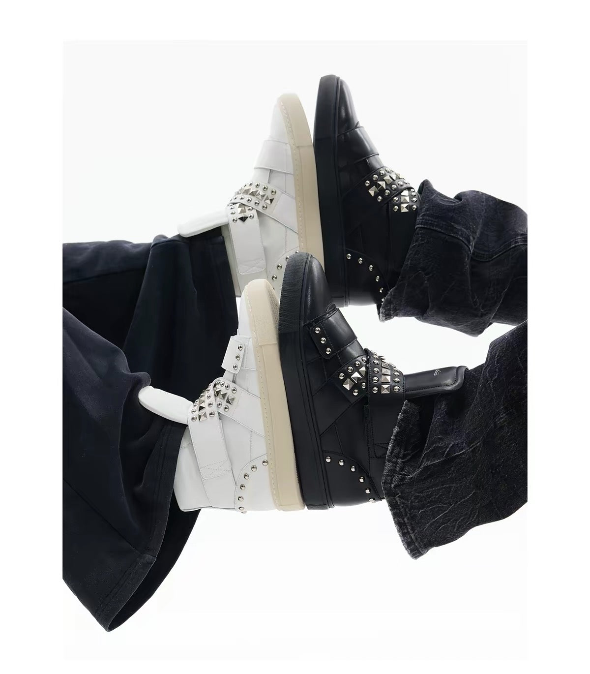 High-Top Studded Sneakers – Punk Metal-Stud Streetwear Shoes