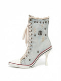 Distressed Studded Canvas High Heels