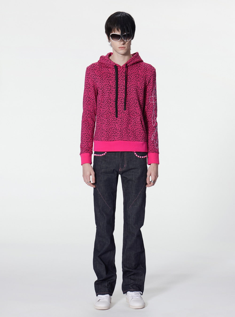 Contrast stitch flare denim back view