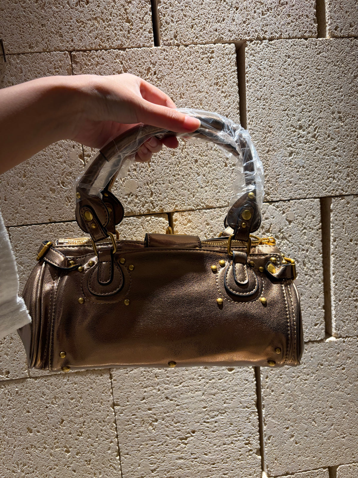Padlock Structured Microfiber Leather Satchel