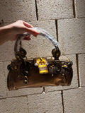 Padlock Structured Microfiber Leather Satchel