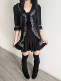 Layered Frill Lace Tie Cardigan – Dark Coquette, 3/4 Sleeves