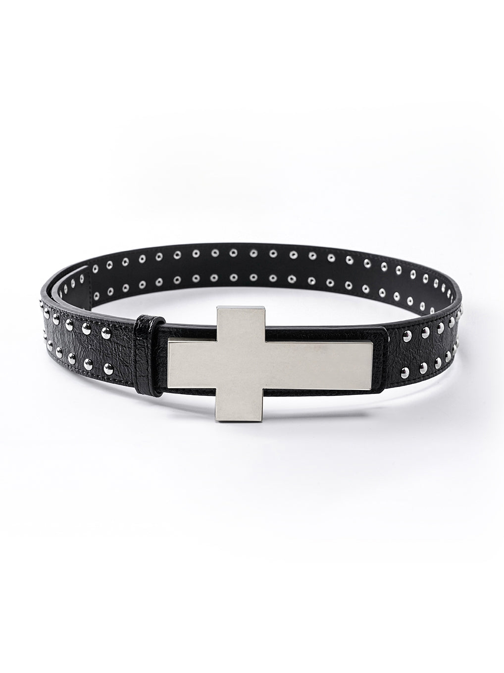Cross Buckle Cracked Leather Rivet Belt