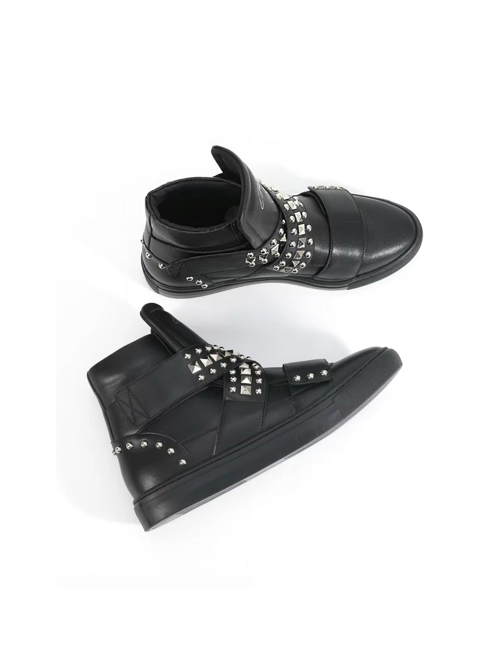 High-Top Studded Sneakers – Punk Metal-Stud Streetwear Shoes