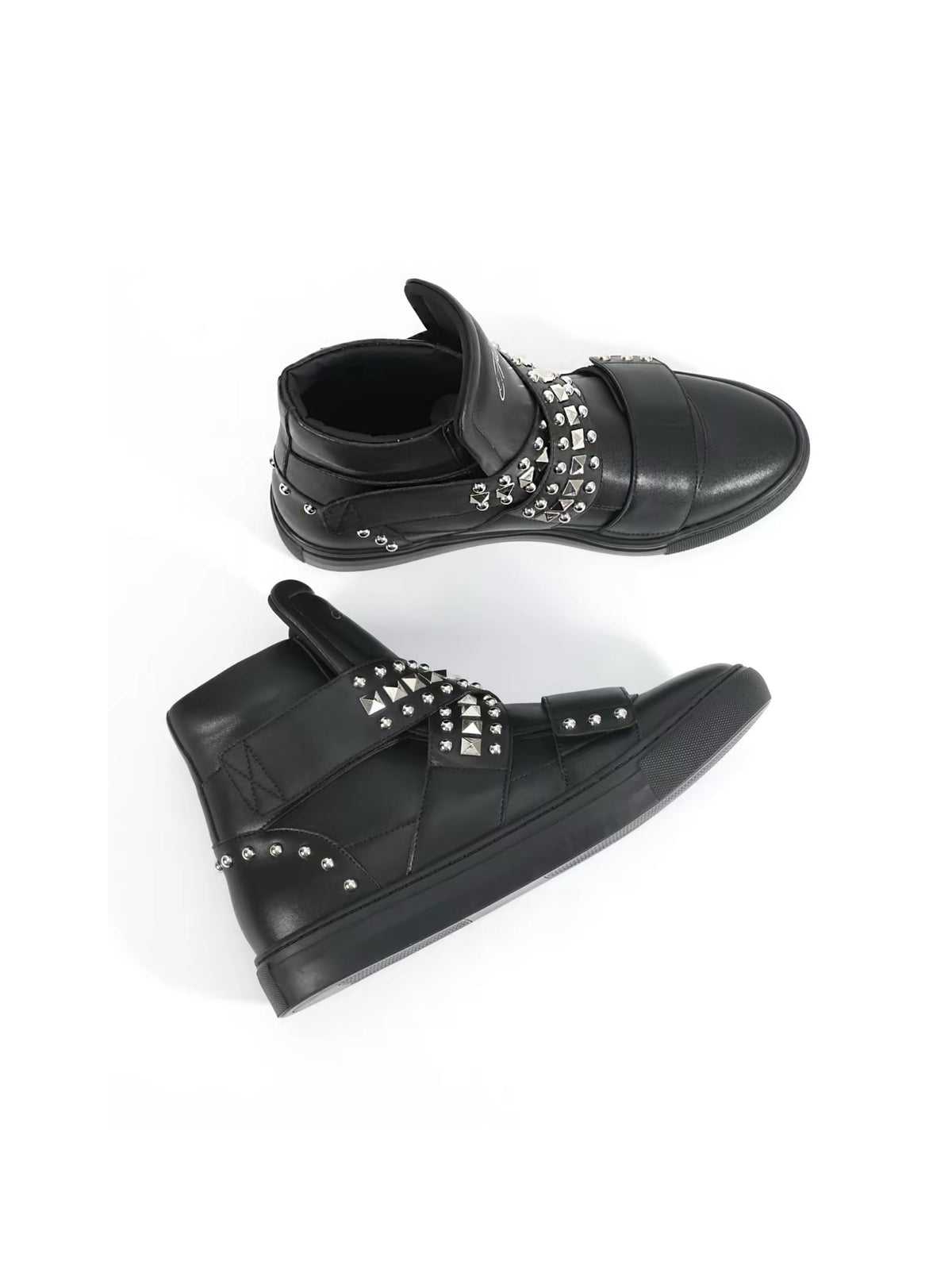 High-Top Studded Sneakers – Punk Metal-Stud Streetwear Shoes