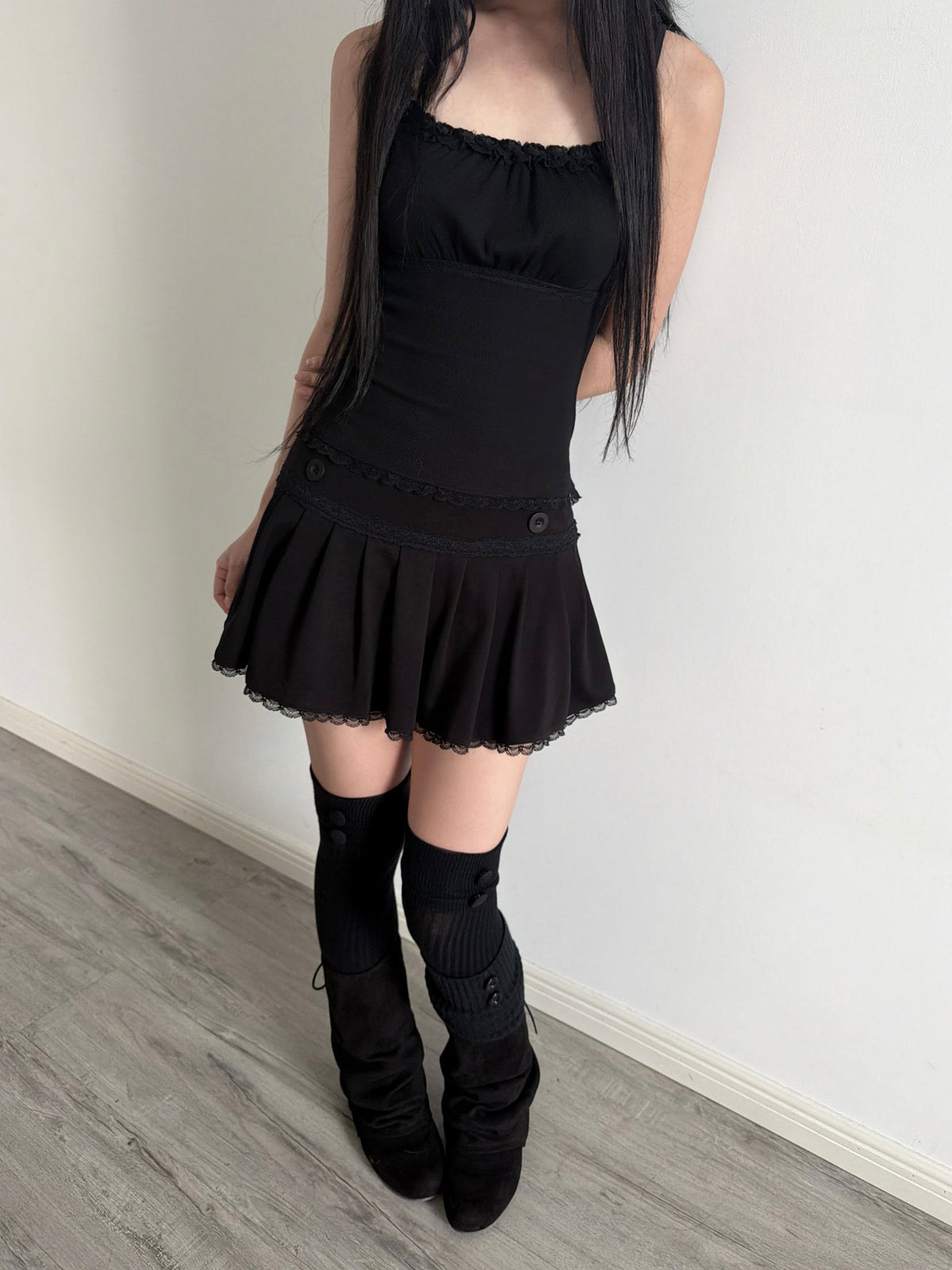 Black Rose Lace Cami Top – Slim Ribbed Dark Coquette