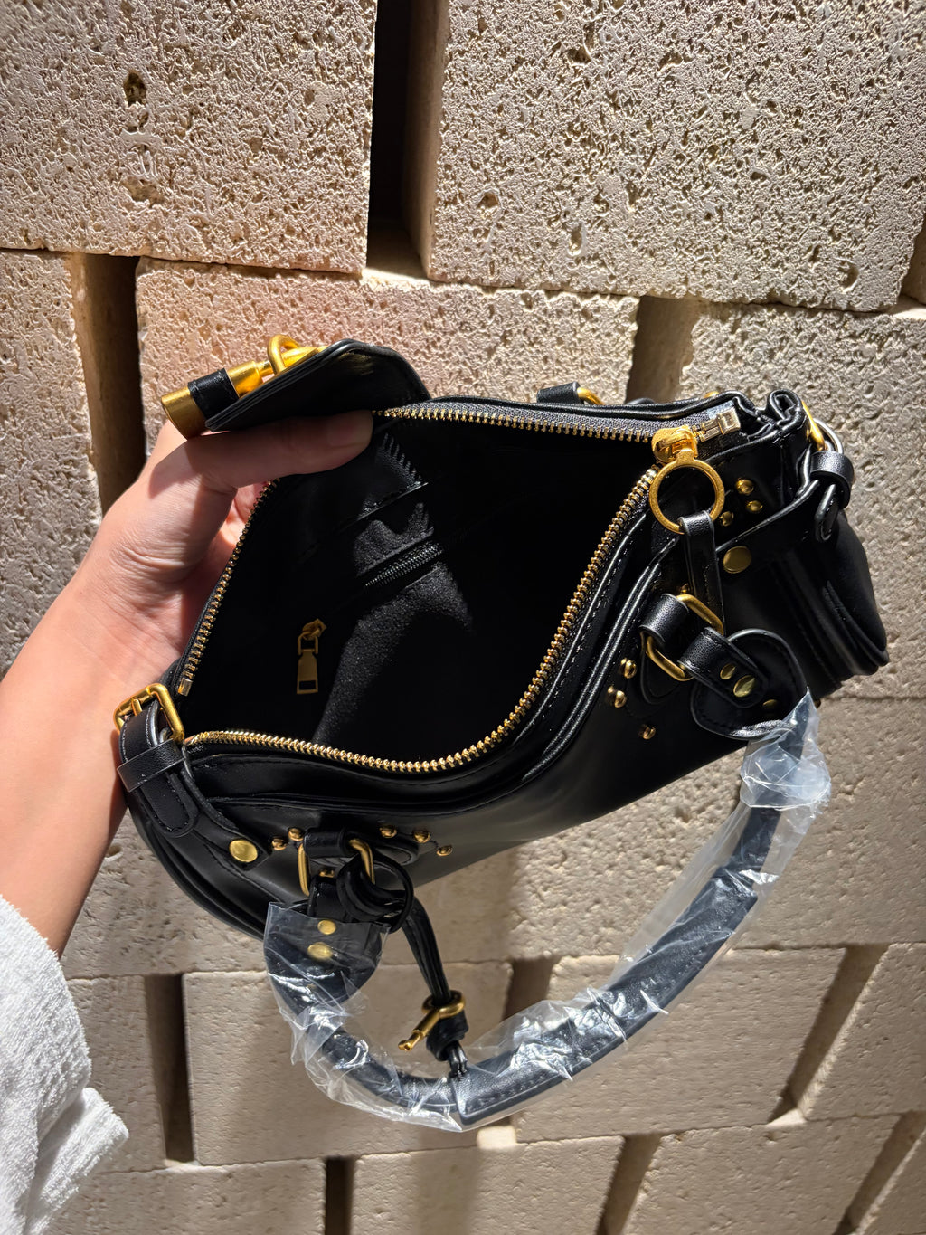 Padlock Structured Microfiber Leather Satchel