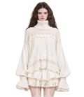 White mohair lace knit set with top and skirt