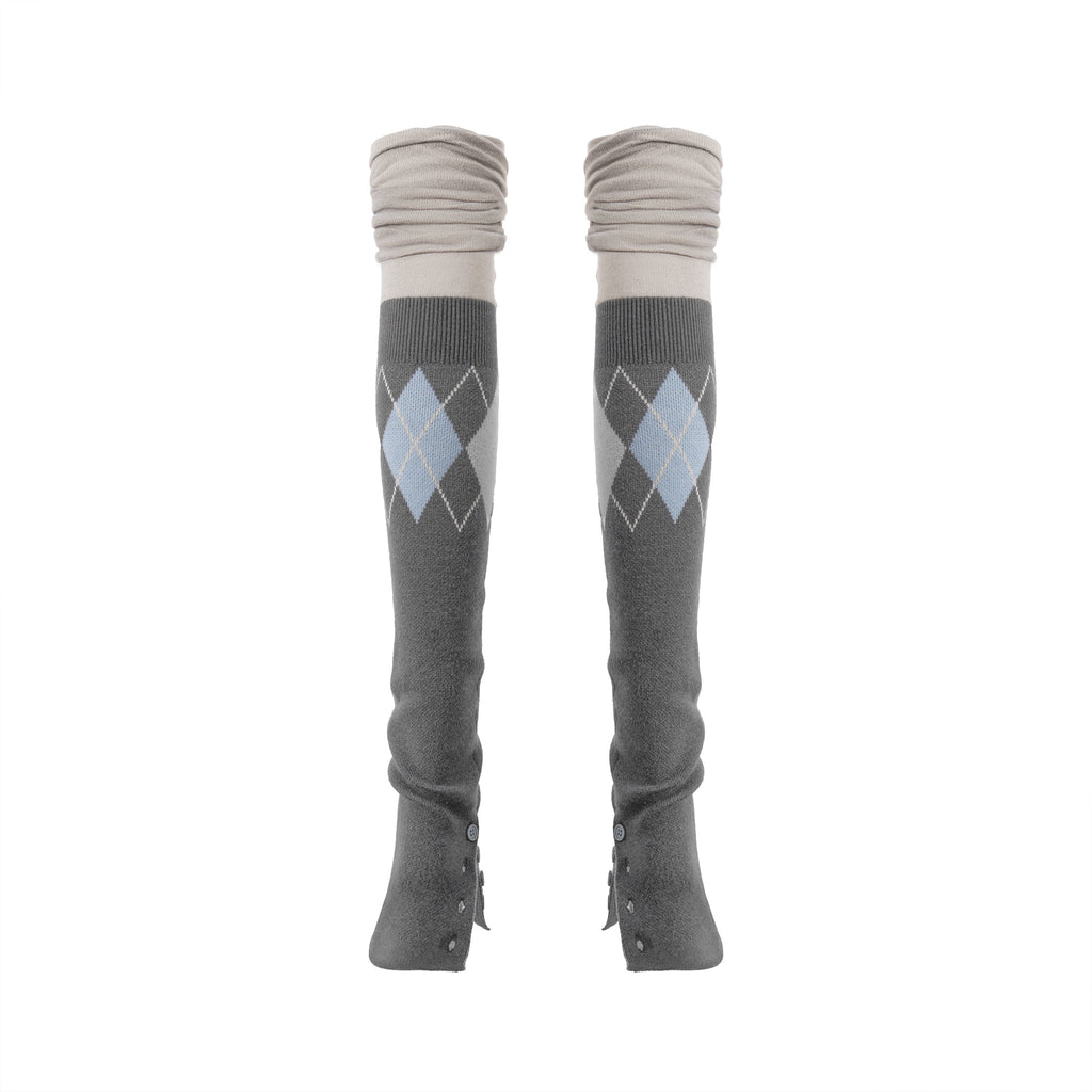 Lola Grey-Blue Argyle Knit Scrunch Leg Warmers